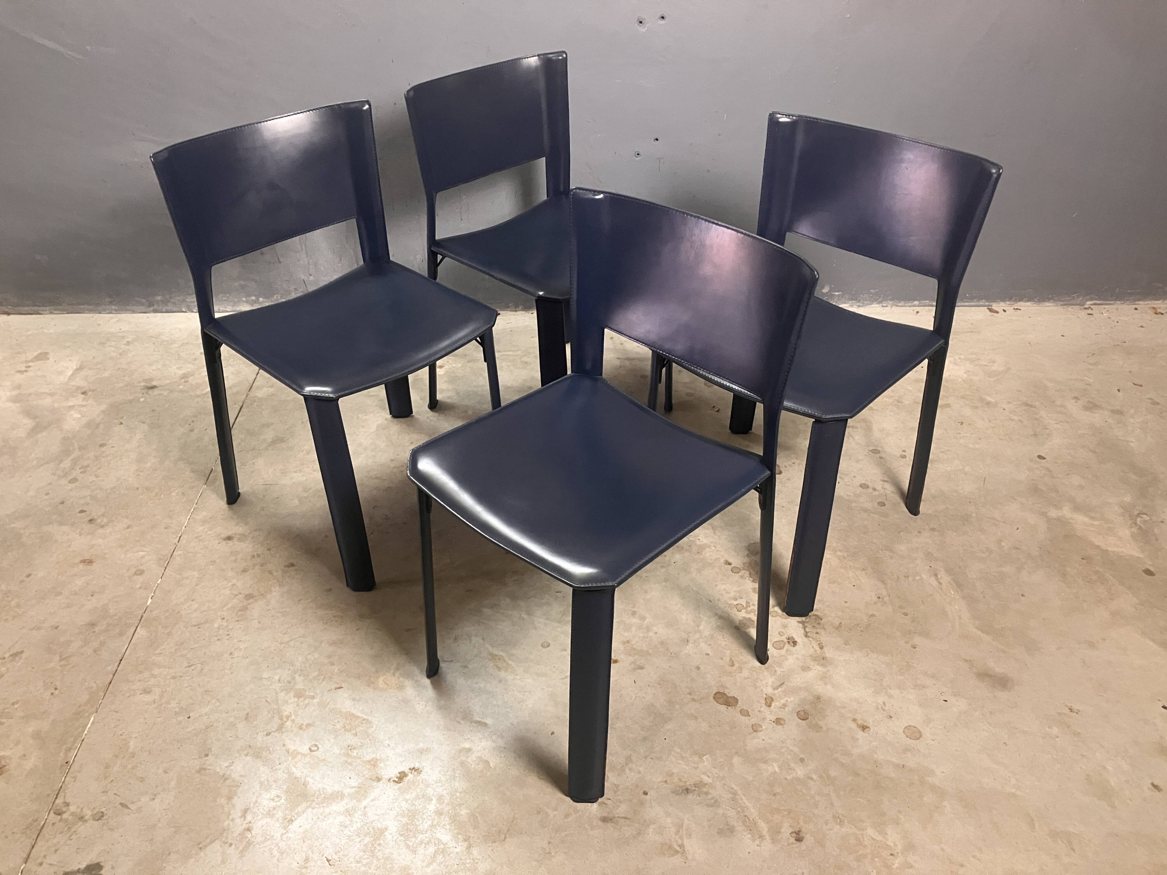 CHairs leather blue Italian Design Giancarlo Vegni