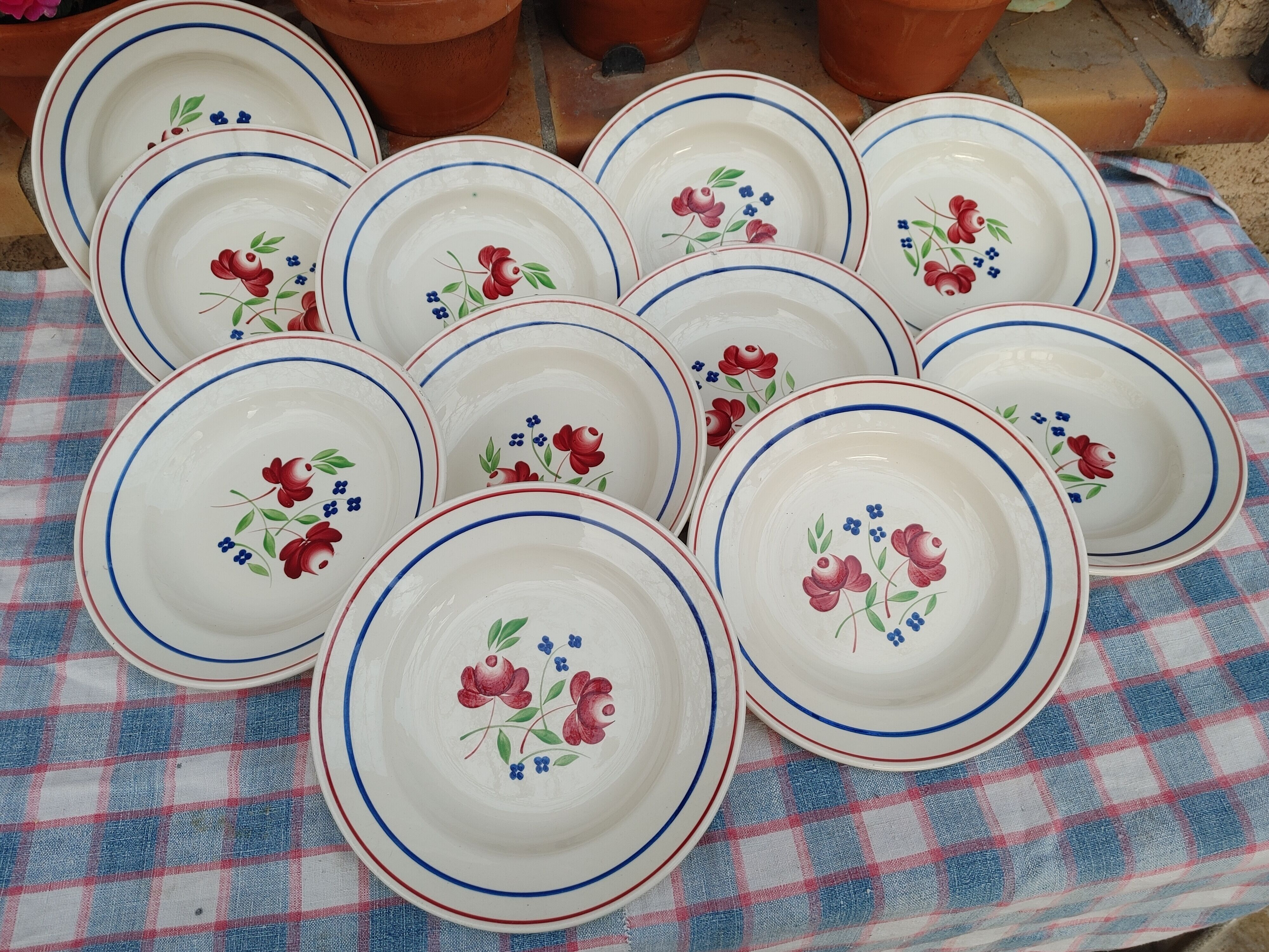 11 Deep Plates “Lunéville” Bagatelle model, Floral decoration Ø 23 cm