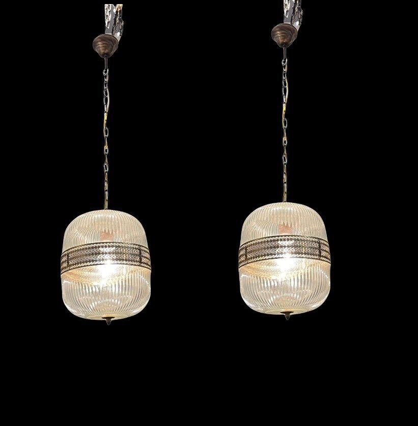 Vintage italian glass light pendant lamps, set of 2