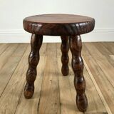 low stool in solid turned wood from the 70s