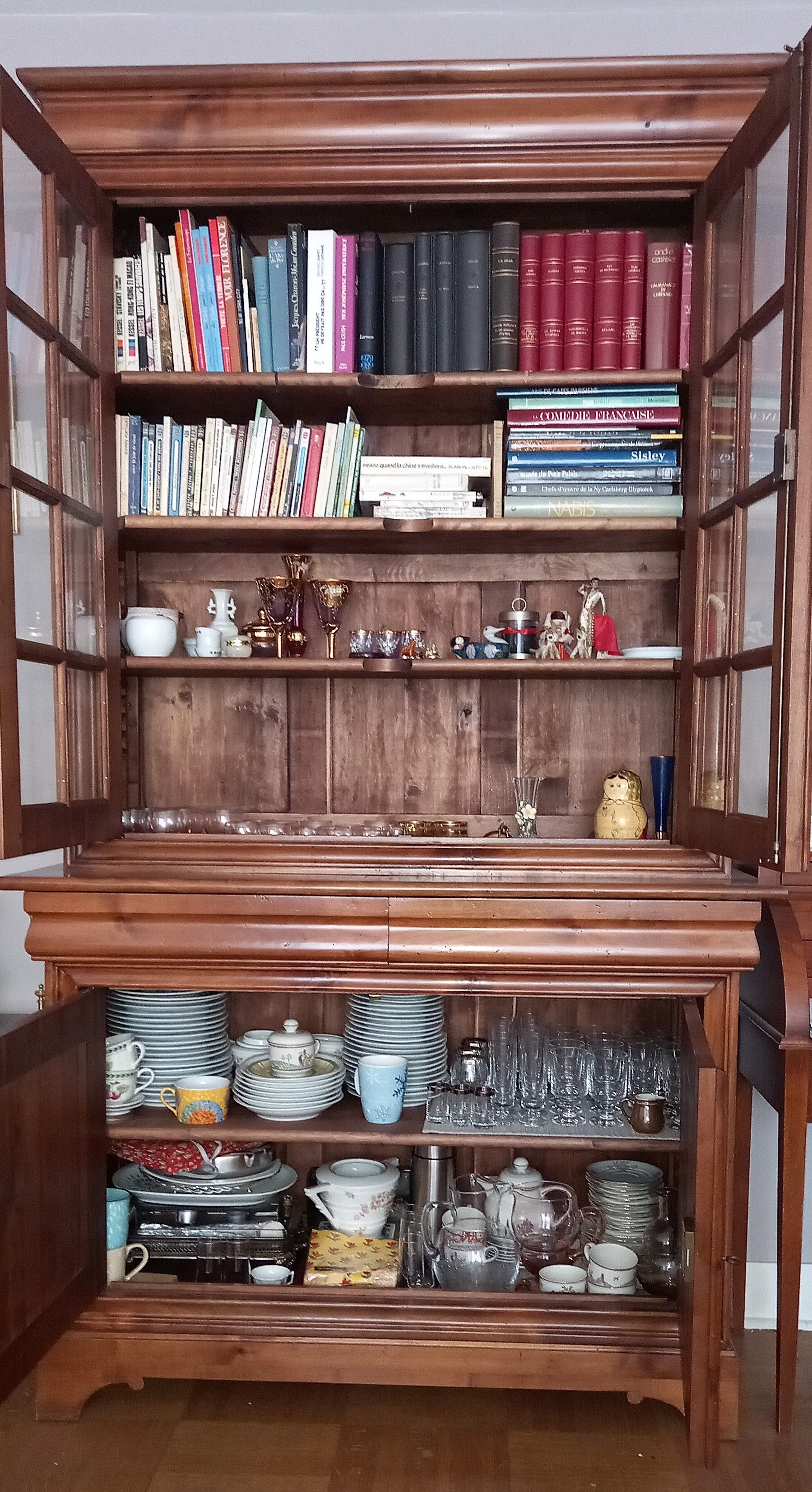 Bookcase 2 bodies in cherry wood Louis Philippe style