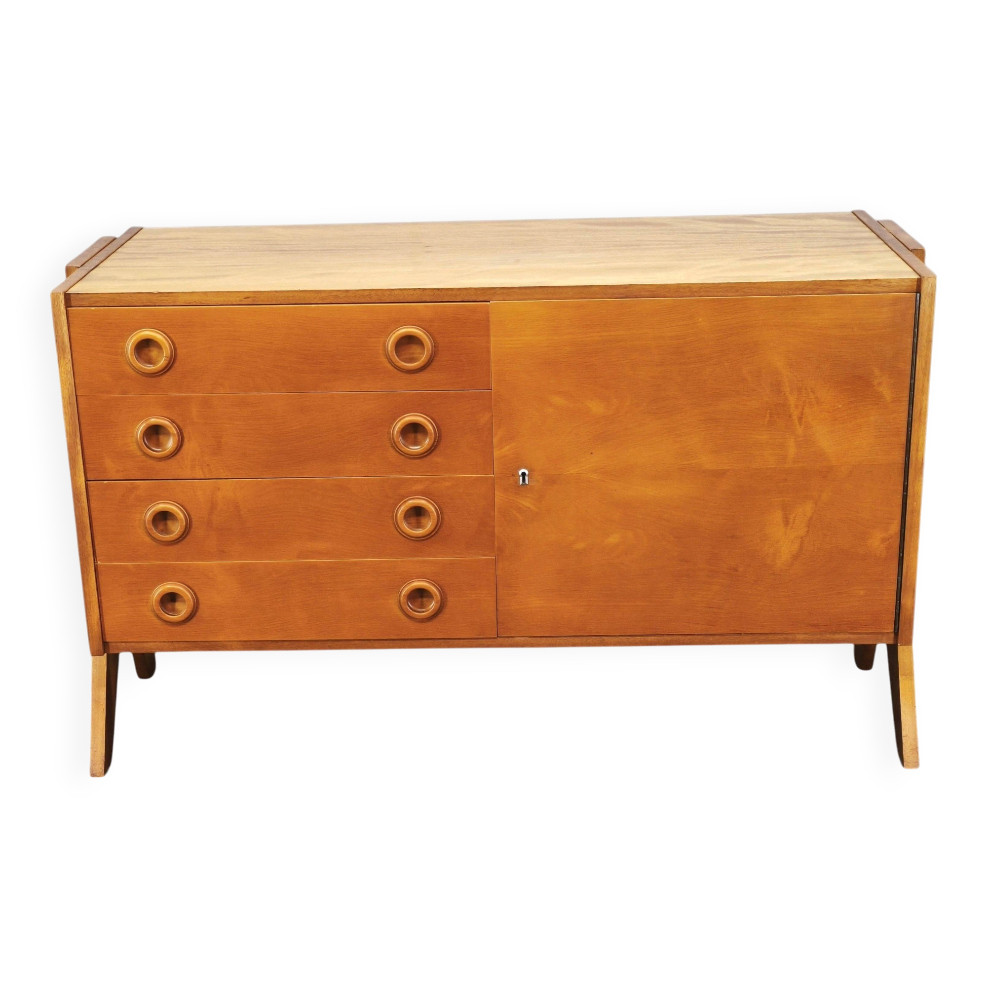 1960s Czechoslovak Maple Sideboard with Drawers and Cabinet