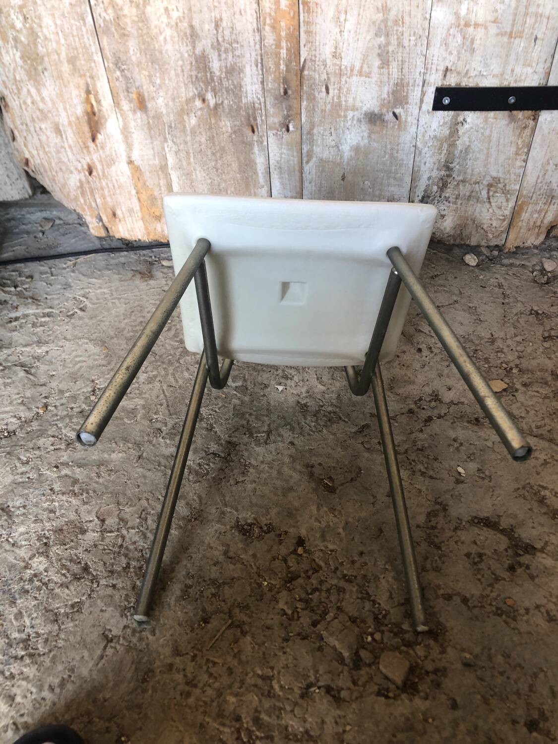 Gray metal children's chair + vintage white plastic seat & back