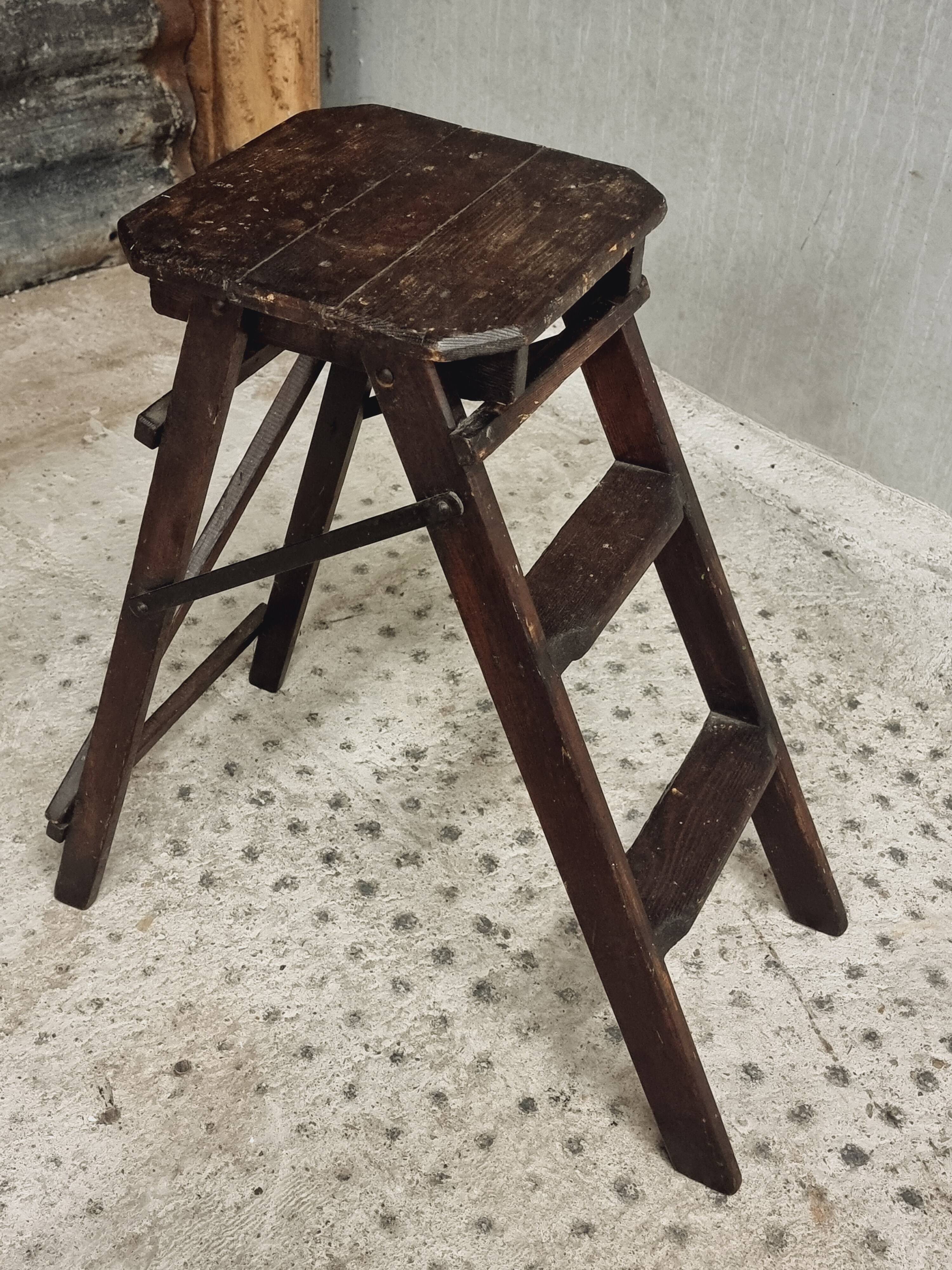 Old wooden stepladder library steps decorative foldable