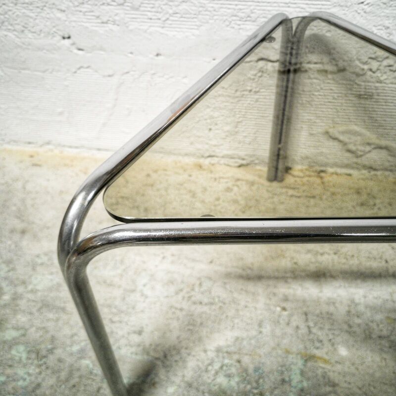 Vintage side table in metal and smoked glass