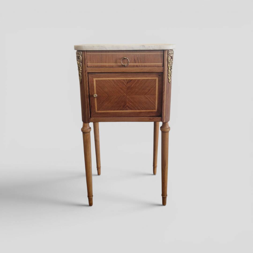 Louis XVI style side table - Marquetry wood and gilded bronze