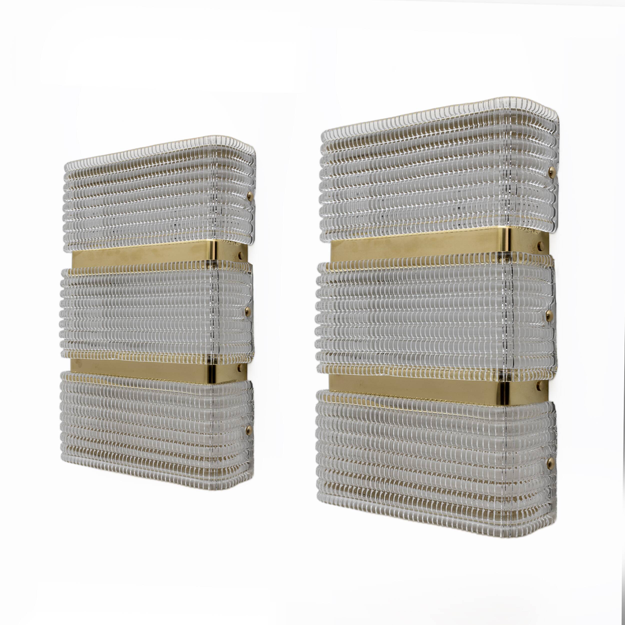 Pair of Modern Italian Murano Glass and Brass Sconces