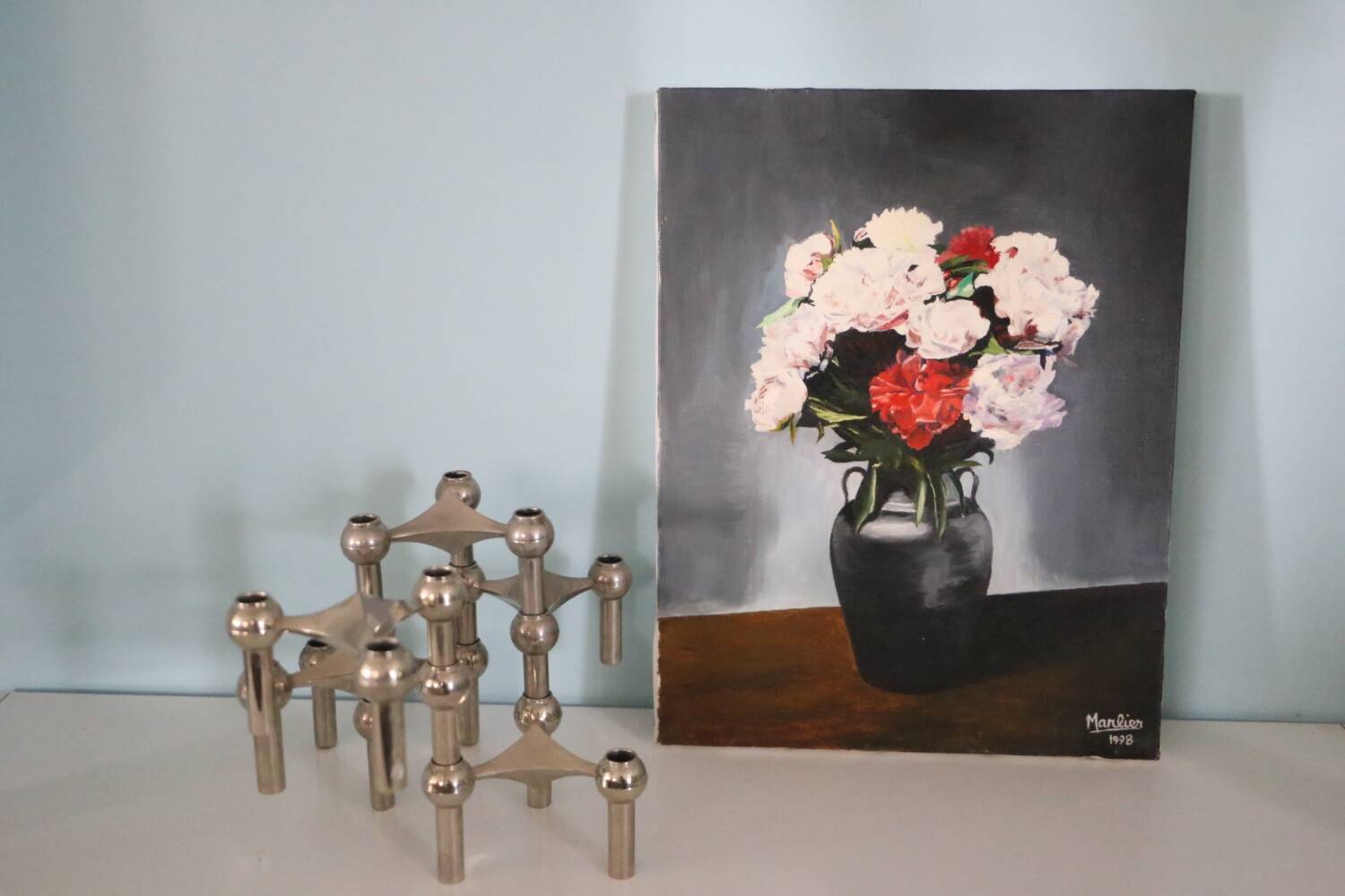 Painting Bouquet, still life, signed Marlier