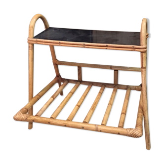 Vintage rattan magazine door with tray