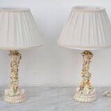 Set of 2 midcentury Italian ceramic floral table lamps