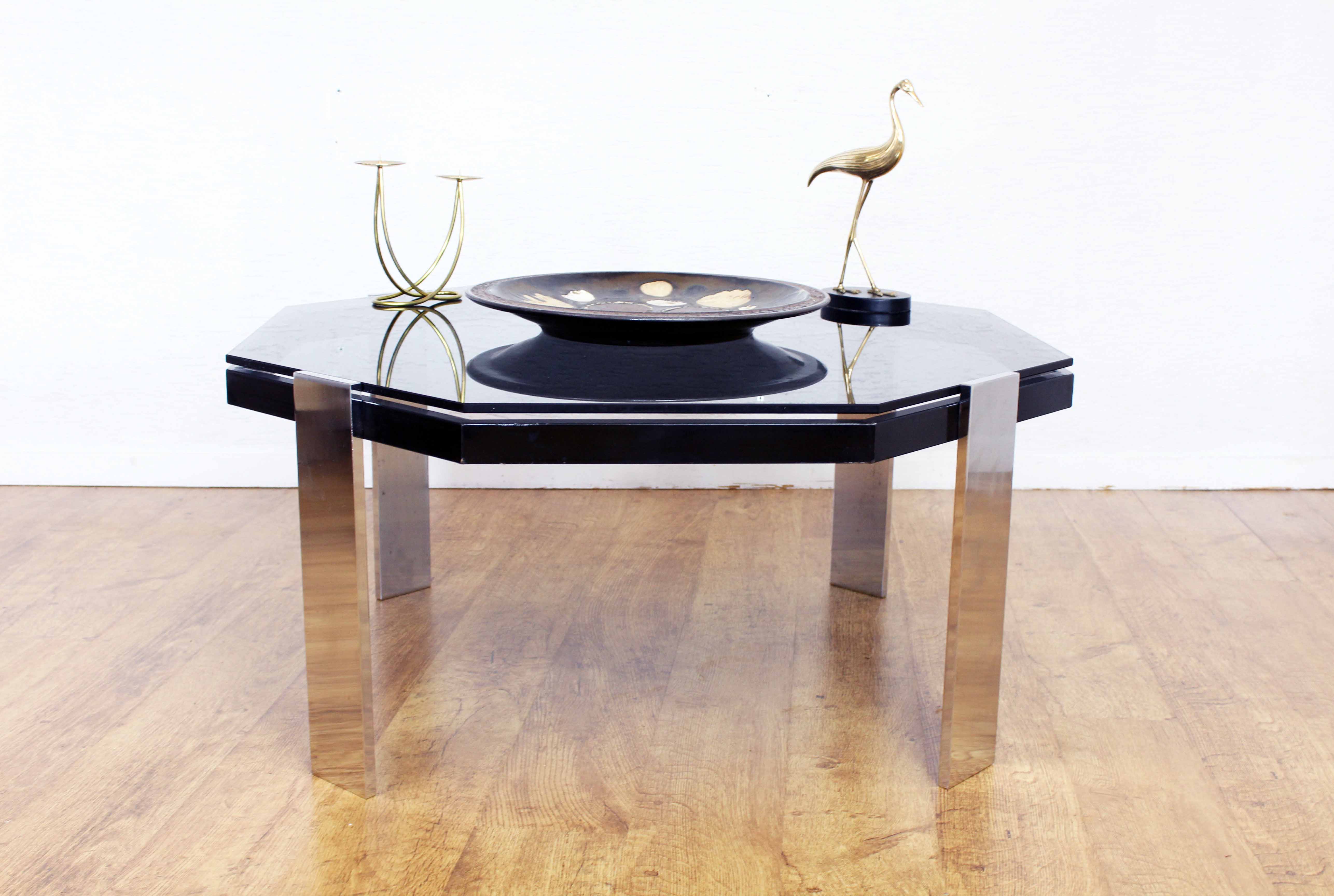 Smoked glass and metal coffee table, 1970s