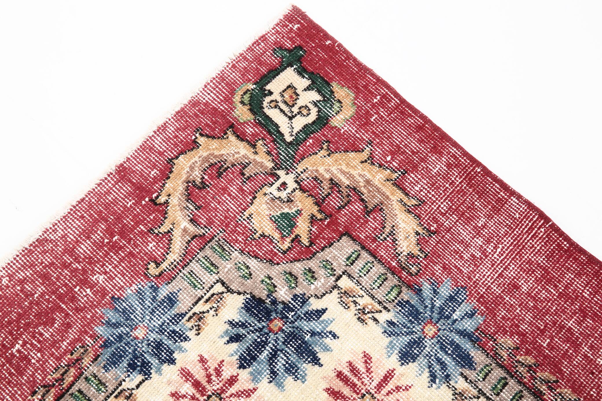 7x11 Rug For Living Room Red Green Bordered Vintage Area Rug, 215x335Cm