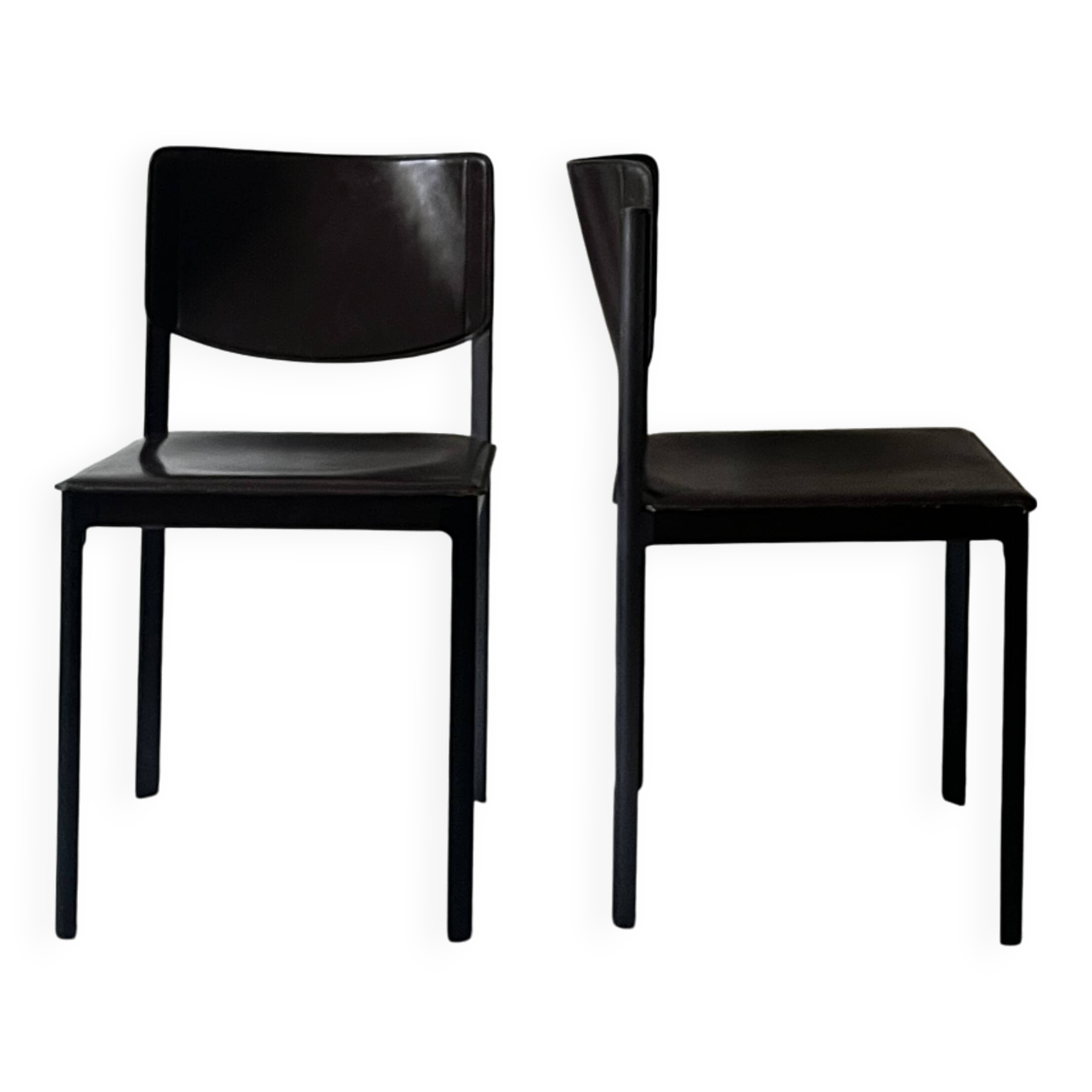 Set of 2 Italian chairs in brown Havana leather, design MATTEO GRASSI