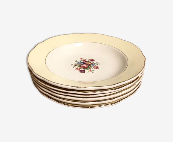 6 assiettes creuses vintage Digoin Sarreguemines, modèle Huguette