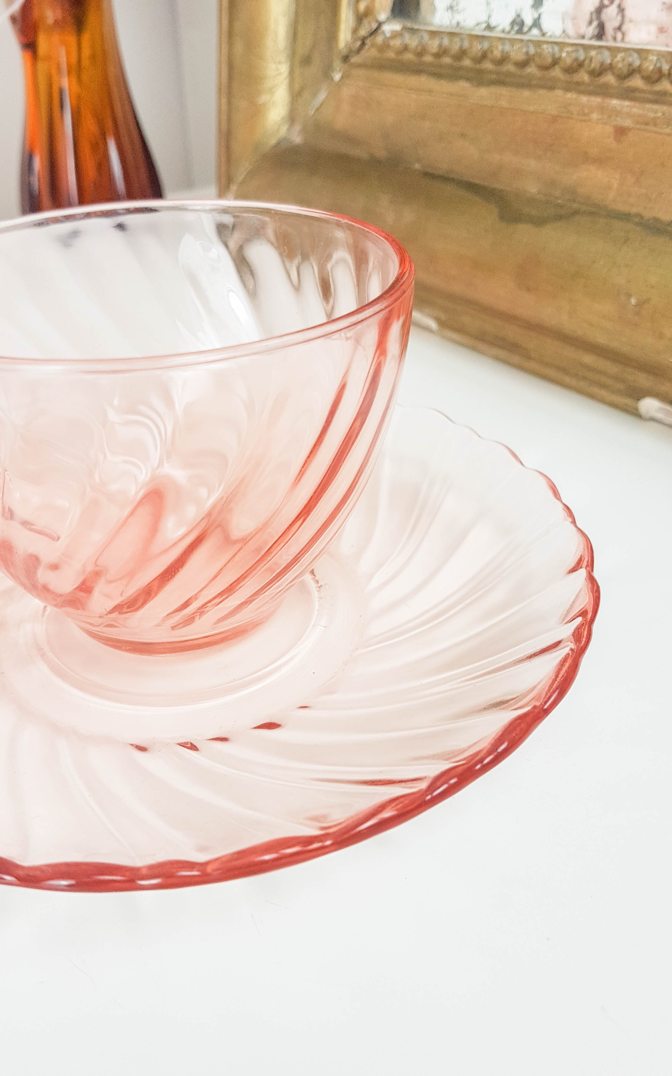 Lot Of 4 Cups Pink Depression Glass Breakfast Subcups Rosaline Arcoroc Luminarc Selency