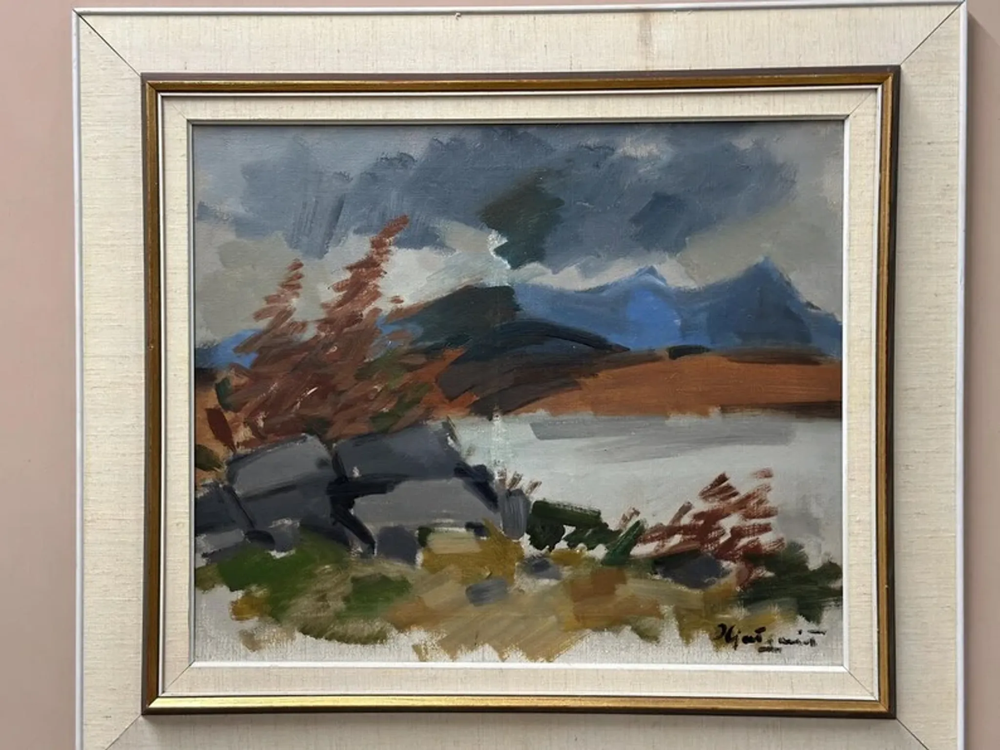 Original Swedish Oil on Canvas – “Landscape” by Ivar Hjertqvist – Vintage & Framed 74 × 65 cm (29" × 25.5")