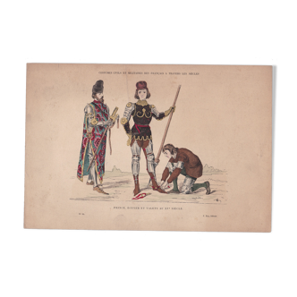 Une illustration image planche d'époque éditeur f. roy  costumes civils et militaires