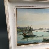 Watercolor on paper by andré mahuas vannes port de pêche 1949