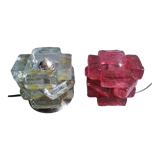 Brutalist solid bubble glass clear and red table lamps 1960s, set of 2