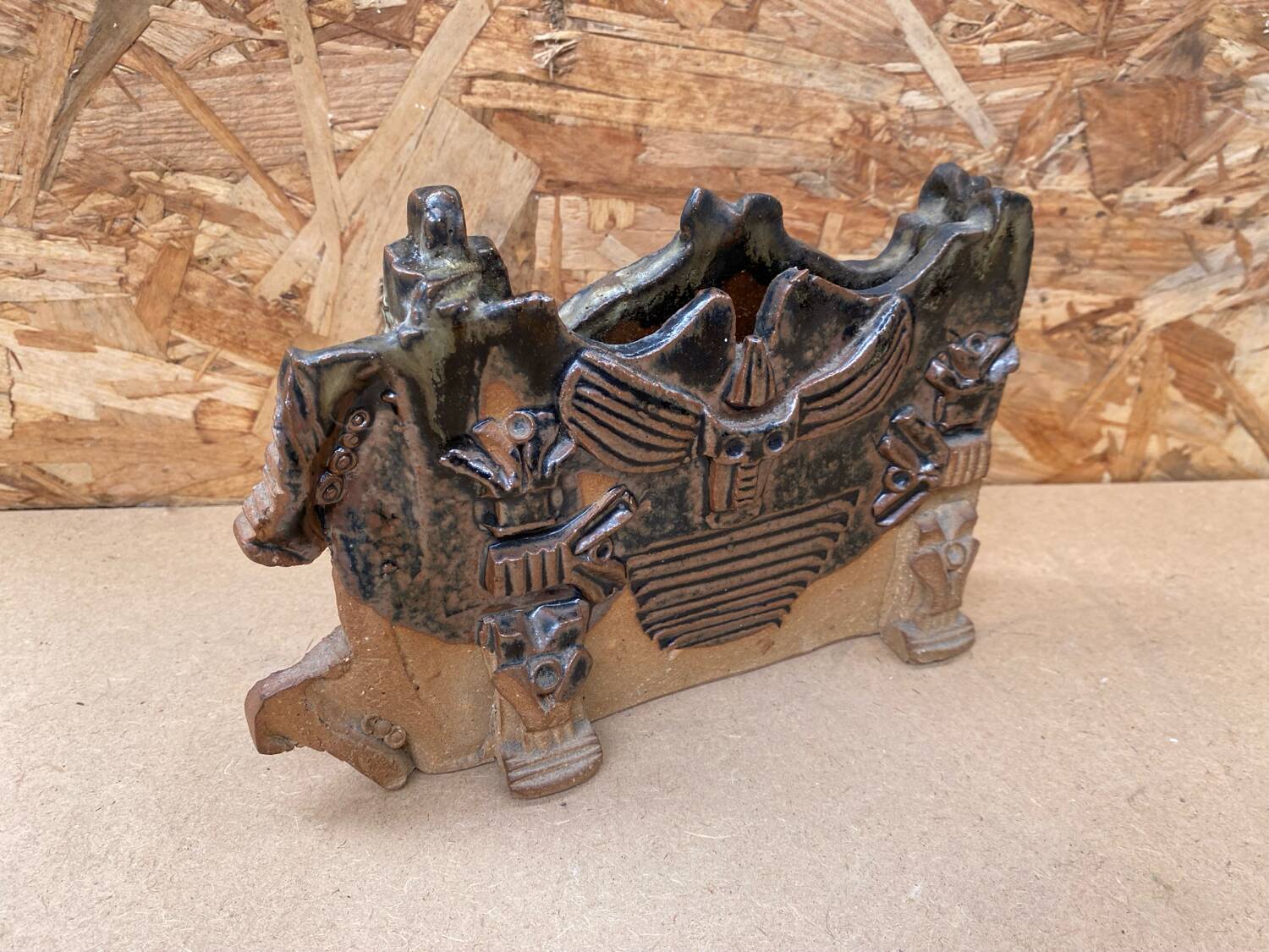 Antique Joe & Pat ROWLAND St Vicens Glazed Ceramic Vase 1960 France #B471