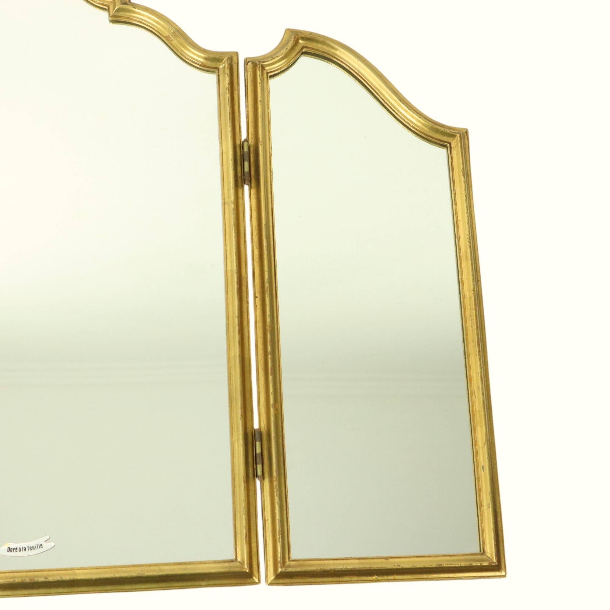 Vintage Triptych Mirror Gold Leaf Gilded Hollywood Regency 86cm
