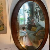 Large antique oval mahogany mirror, mercury glass, 19th century