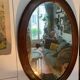 Large antique oval mahogany mirror, mercury glass, 19th century