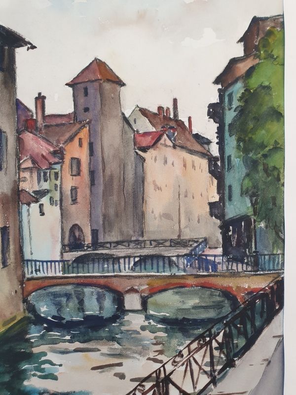 André Duculty (1912-1990) Watercolor on paper "Annecy (Haute Savoie)" Signed lower right