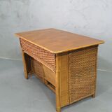 Mid-century italian bamboo, rattan and teak desk, 1960s