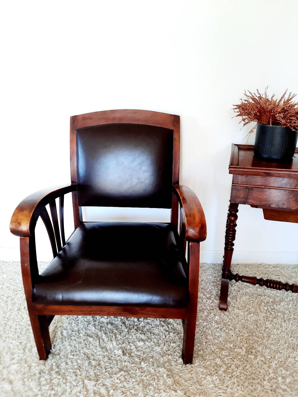 Colonial style wooden armchair
