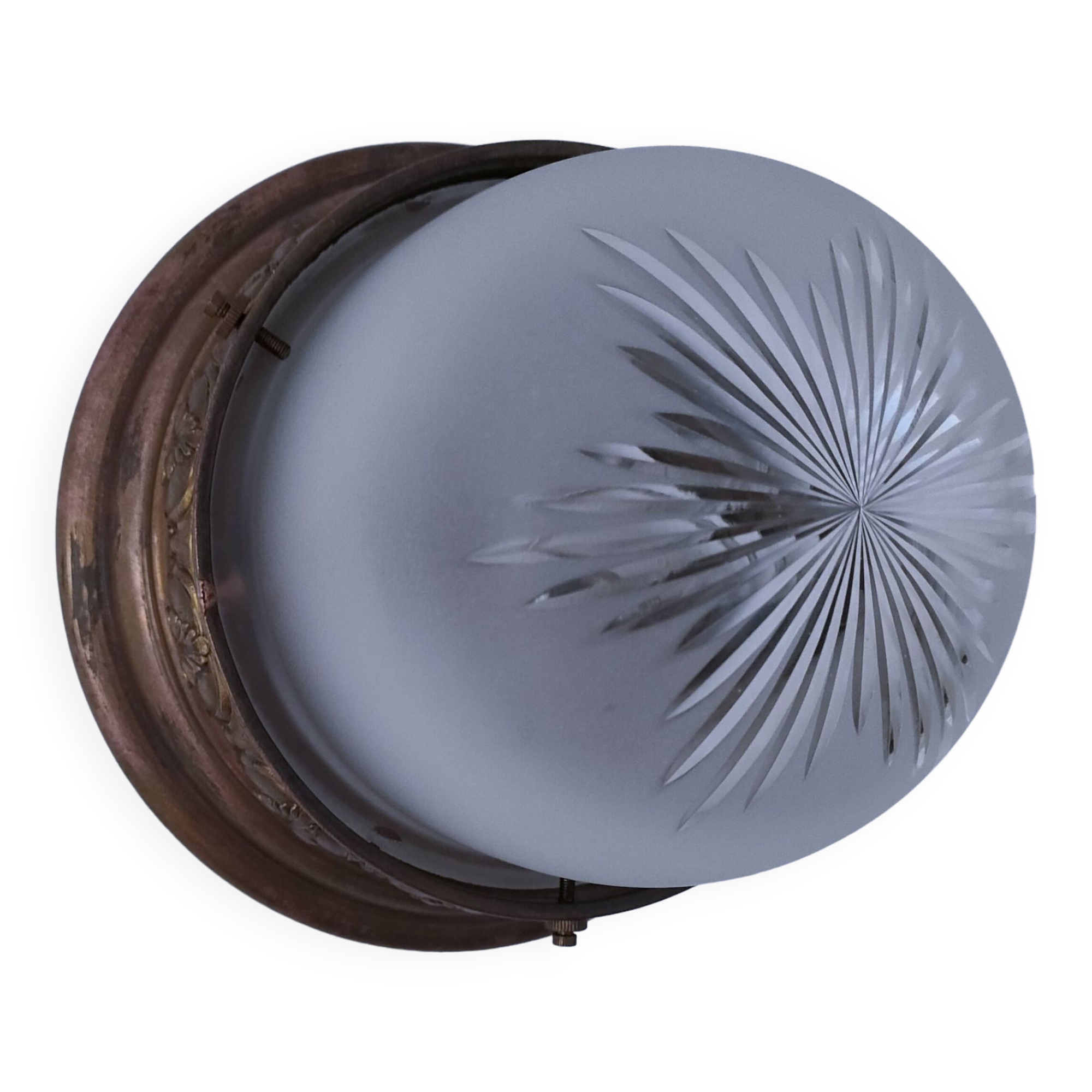 Shell glass and brass ceiling light, early 20th century