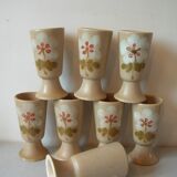 Old 8 mazagrans coffee service in stoneware with floral flower decoration 14 cm kitchen decor