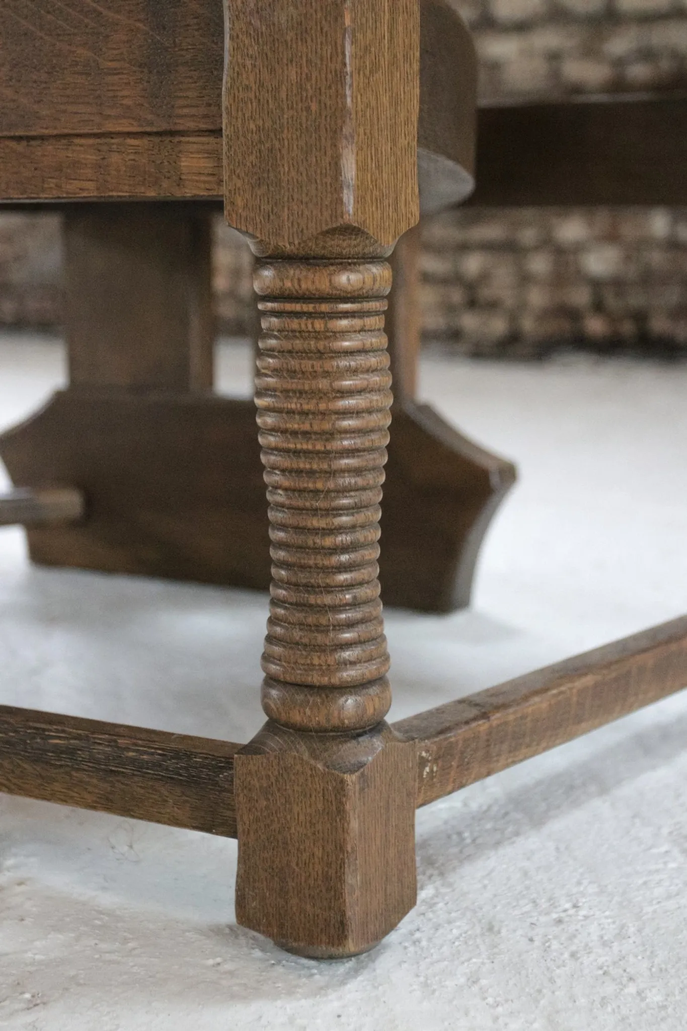 Rare Dutch brutalist oak armchair with integrated side table – 1950s