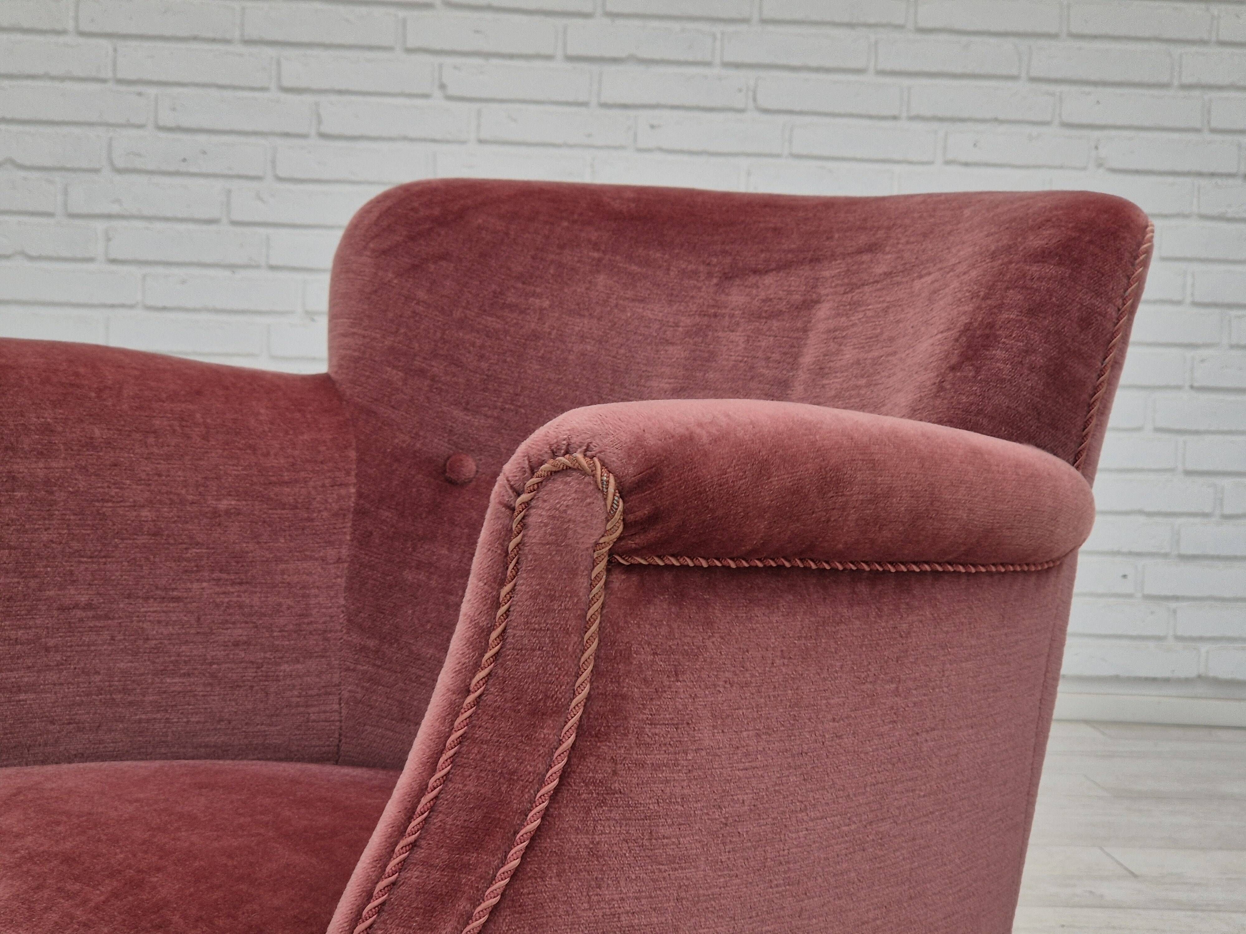 1960s, pair of Danish lounge chairs, original condition, light pink furniture velour.