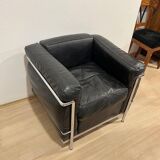 Black Leather LC2 Club Chair with Chromed Frame by Le Corbusier for Cassina, 1965