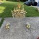 Mid-century chandelier and 2 wall sconces in gilded brass and clear glass, 1960s.