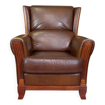 Fauteuil club Art Déco en cuir de mouton