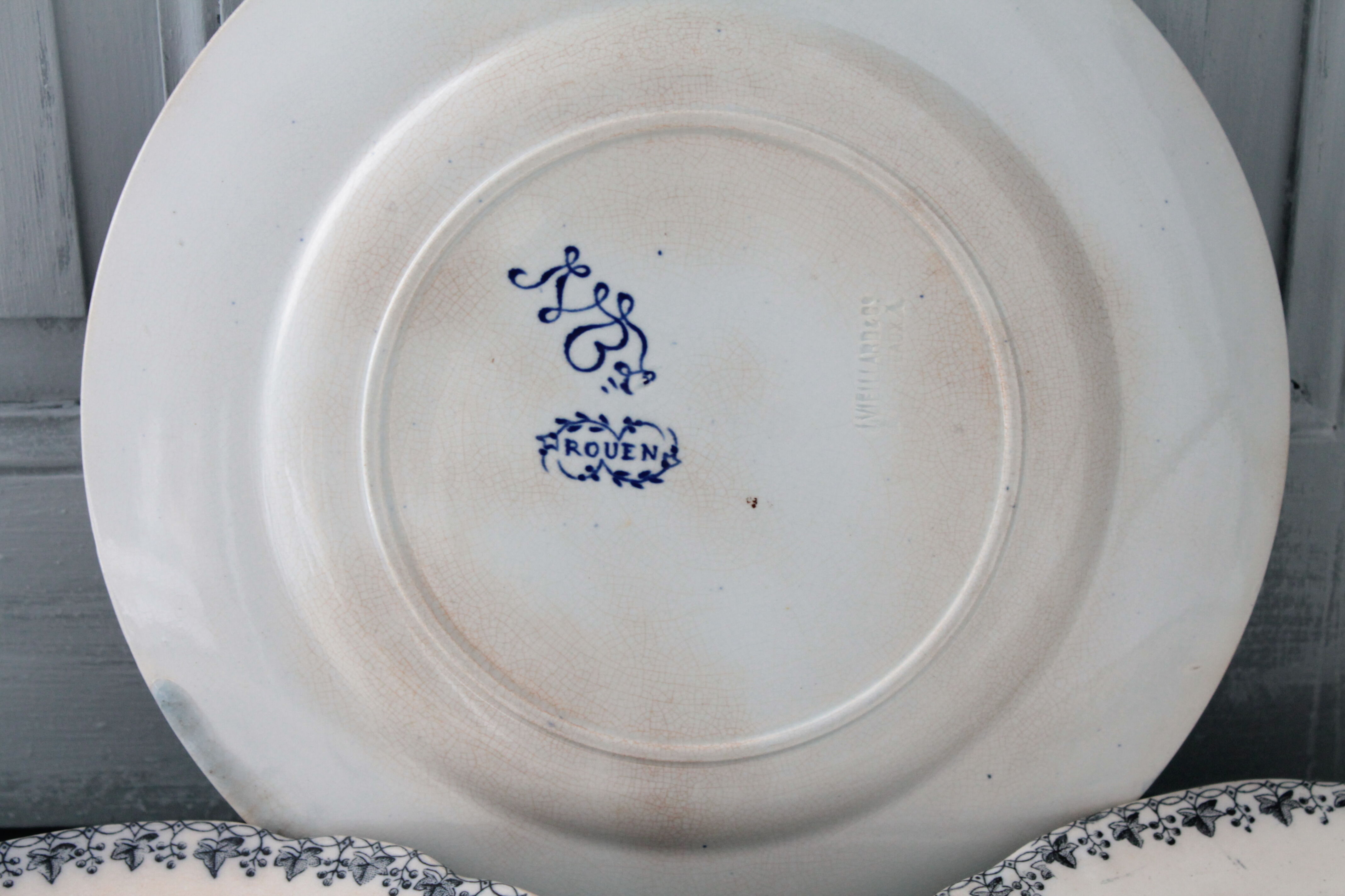 Old antique, Rouen, blue and white  plate
