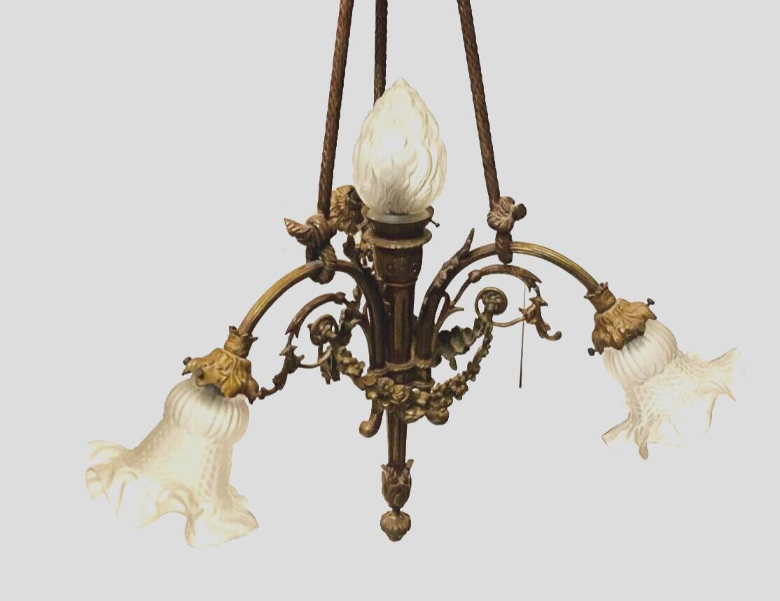 Louis XVI style chandelier in bronze and frosted glass 20th century