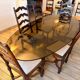 Large antique dining table in wrought iron and smoked glass,