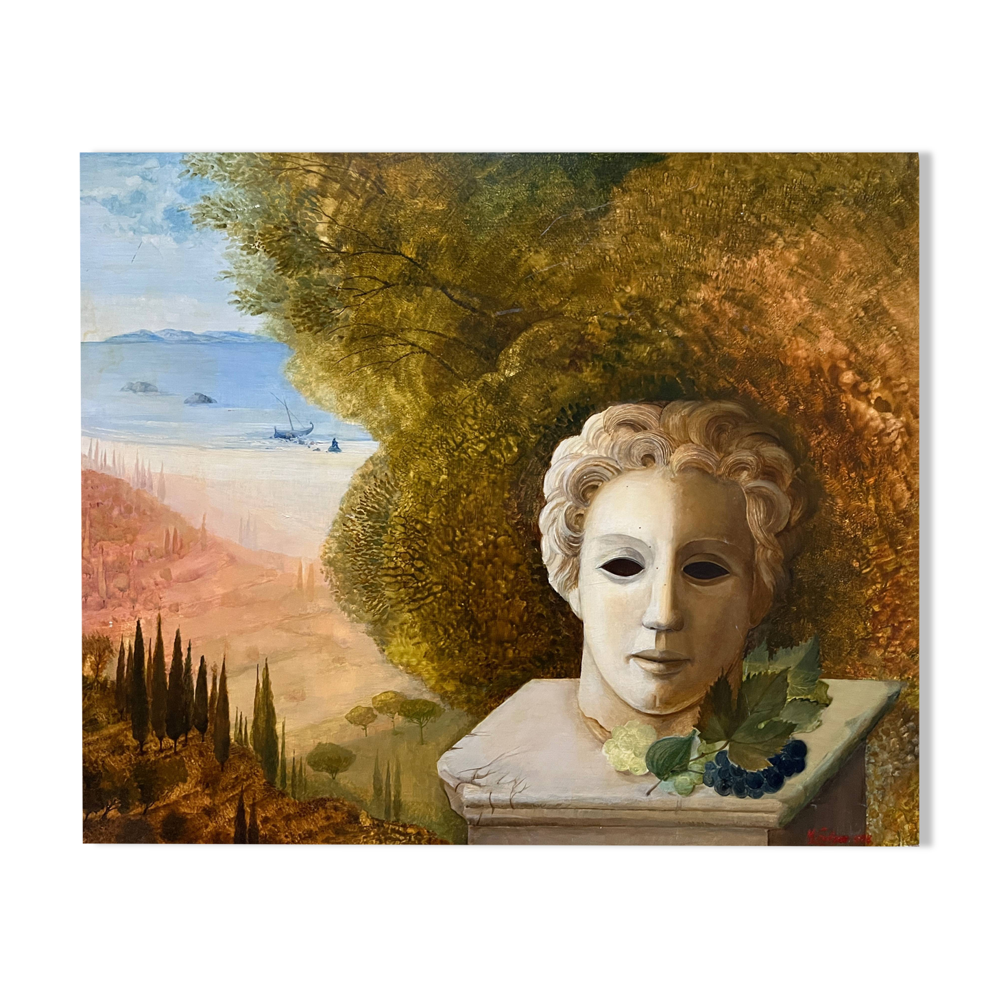 HSP Painting Allegorical Still Life Sculpture Pedestal Marine