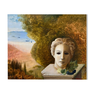 HSP Painting Allegorical Still Life Sculpture Pedestal Marine