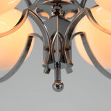 Art deco opaline glass wood and chrome chandelier, 1930s