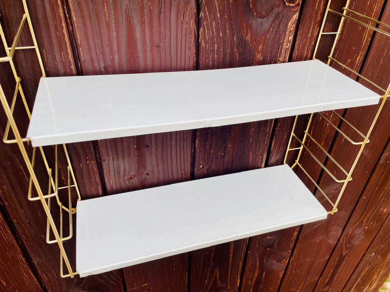Vintage modular wall shelf, metal and brass, circa 1960s