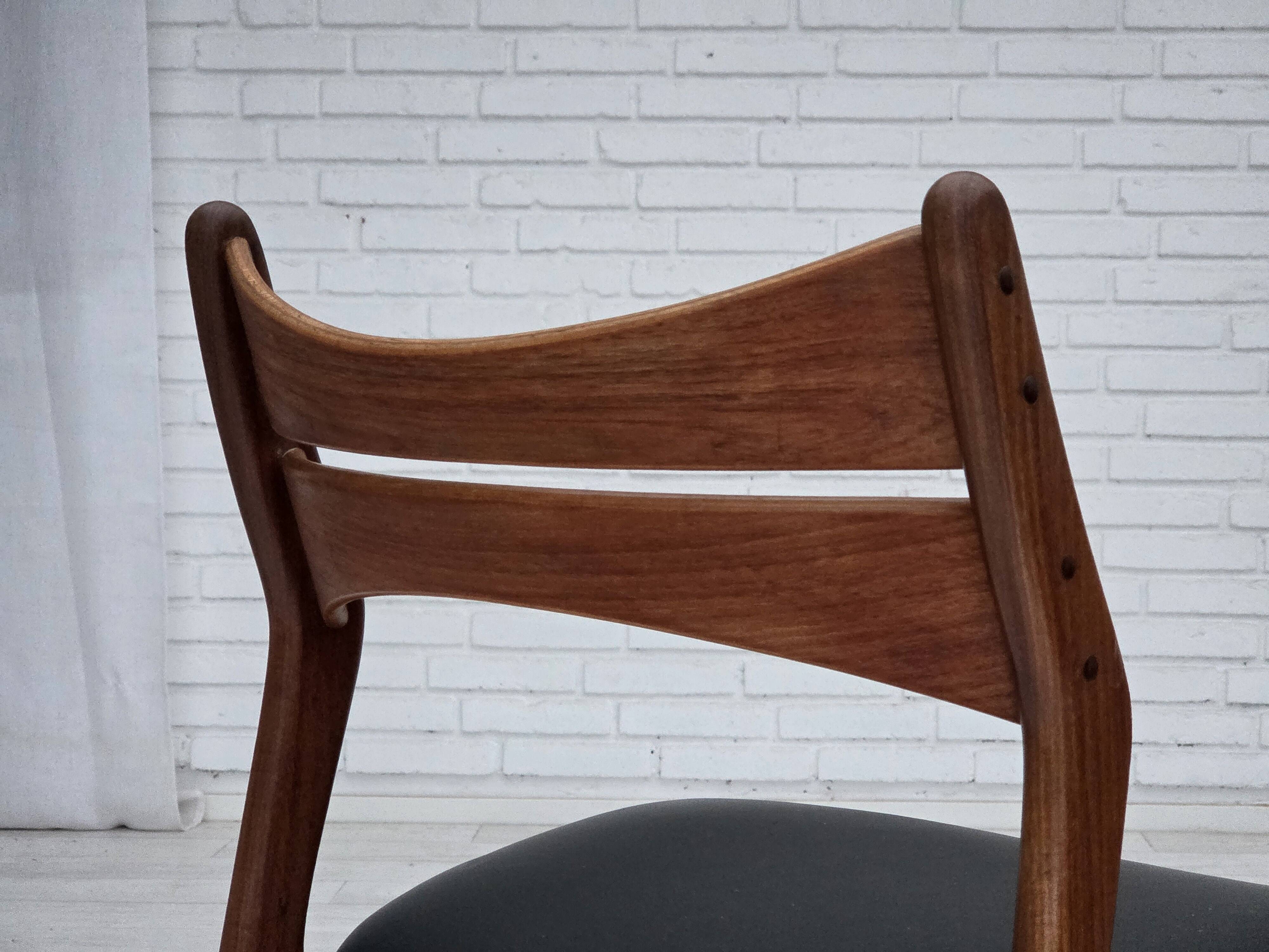 1960s, set of 4 reupholstered Danish dining chairs, design by Erik Buck.