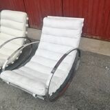Pair of vintage chrome and leather rocking chairs