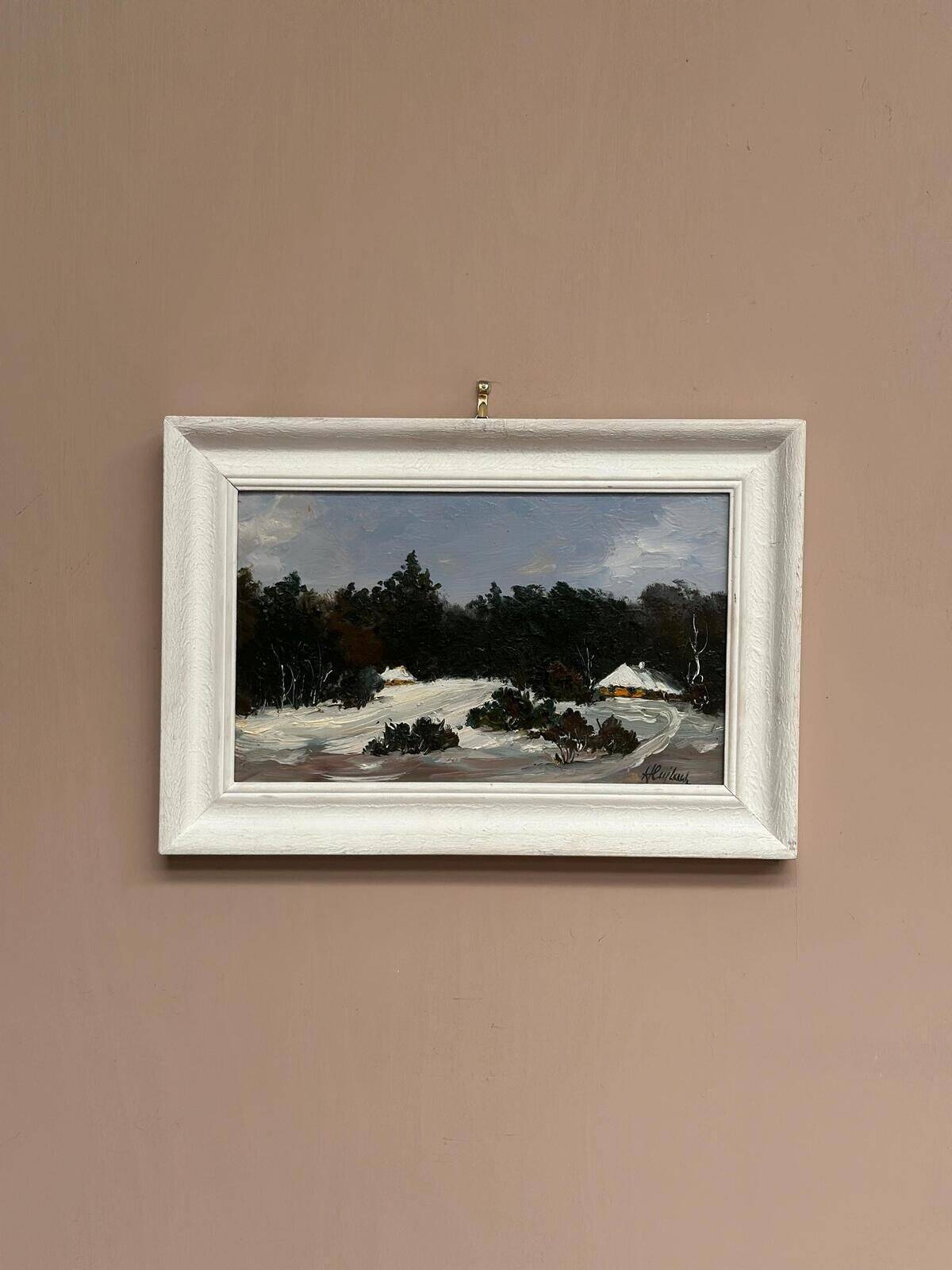 Huile sur panneau suédoise originale – « Paysage d'hiver » – Vintage et encadrée – 37 × 26 cm (14,6" × 10,2")