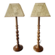 Pair of tall turned wooden lamps
