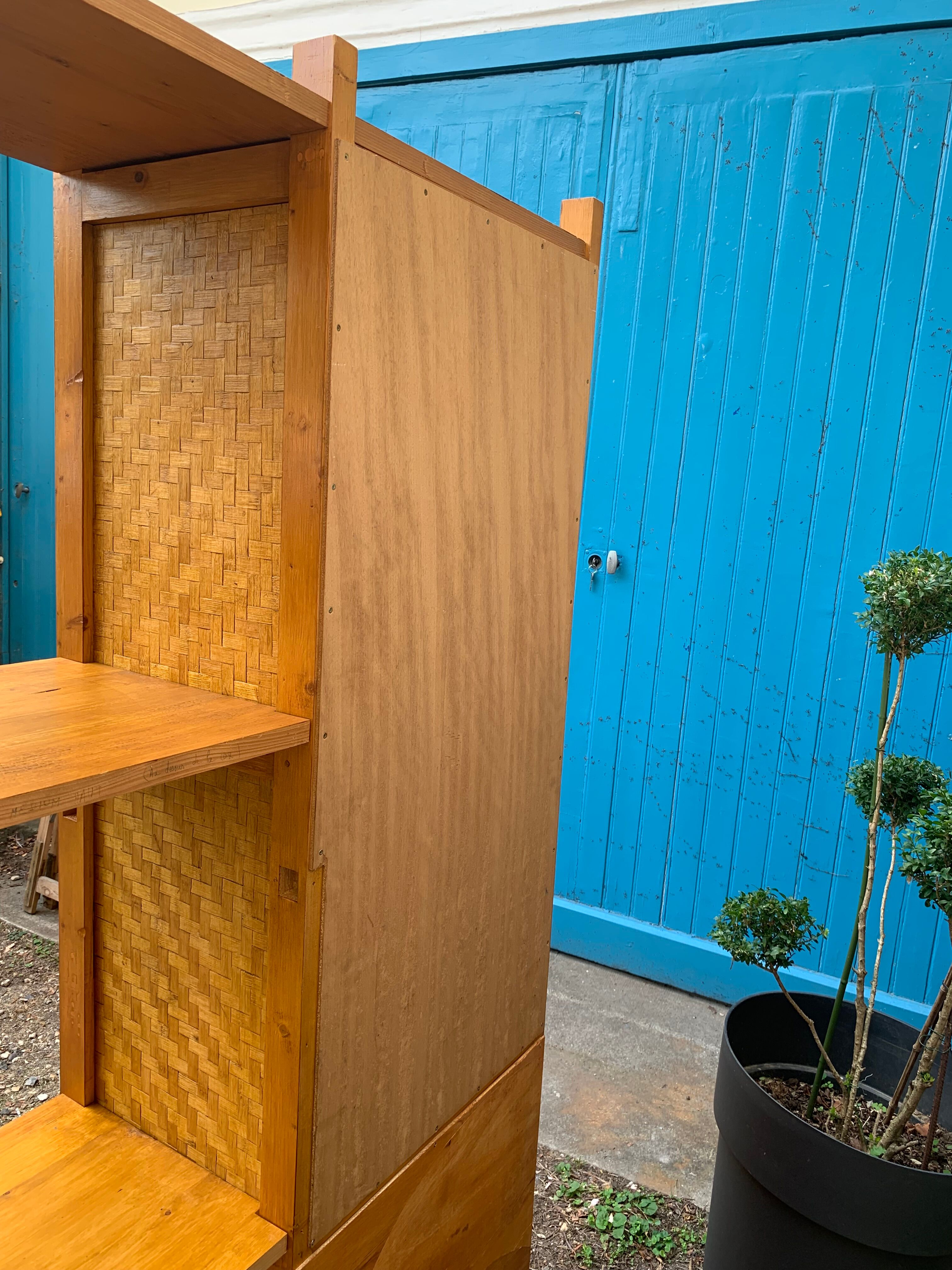 Bamboo cabinet woven and modular pine vintage 1960