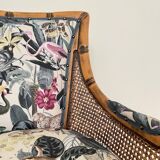 Mid-Century French Armchair in Bamboo Style with Animal Print Fabric, 1980